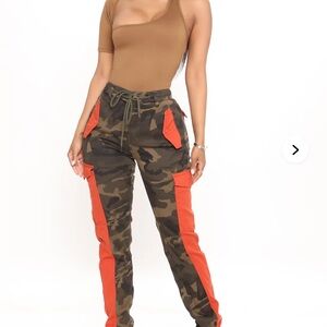 Fashion Nova Get In Line Camo Joggers - Orange/combo Camouflage Cargo Pants